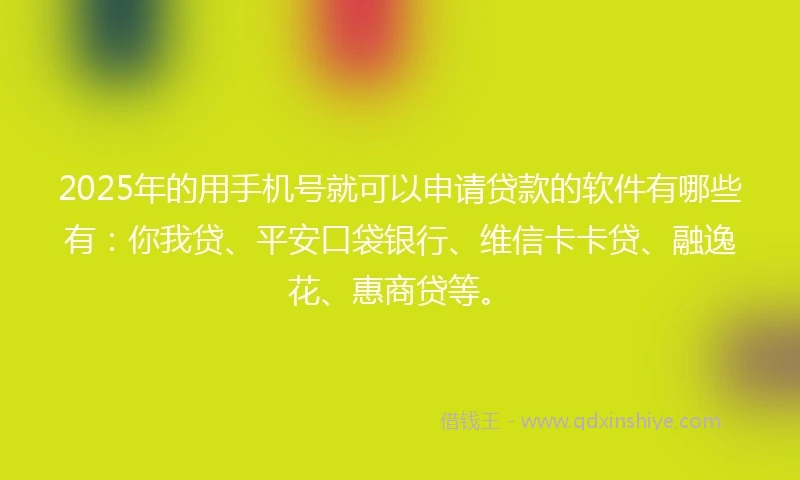 2025年的用手机号就可以申请贷款的软件有哪些有：你我贷、平安口袋银行、维信卡卡贷、融逸花、惠商贷等。