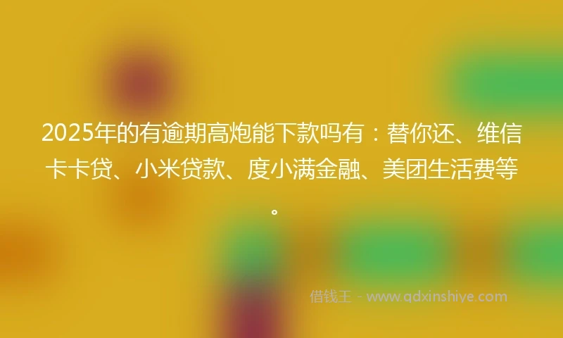 2025年的有逾期高炮能下款吗有：替你还、维信卡卡贷、小米贷款、度小满金融、美团生活费等。