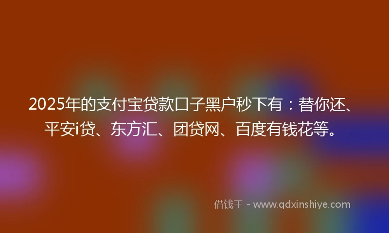 2025年的支付宝贷款口子黑户秒下有：替你还、平安i贷、东方汇、团贷网、百度有钱花等。