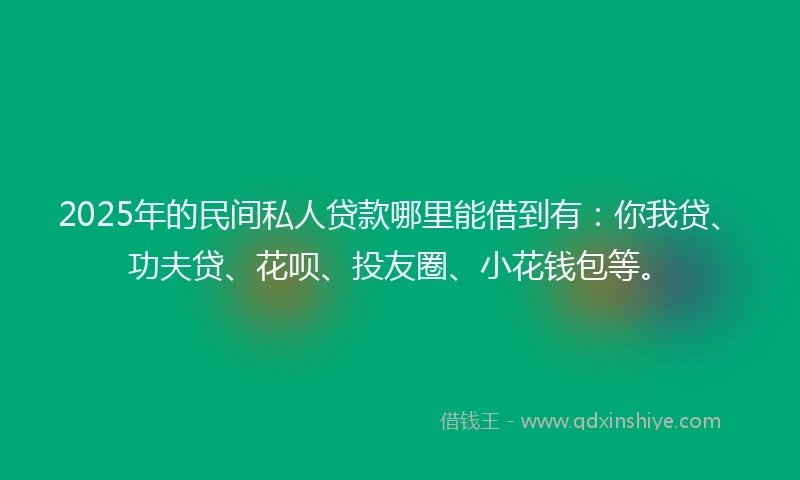 2025年的民间私人贷款哪里能借到有：你我贷、功夫贷、花呗、投友圈、小花钱包等。