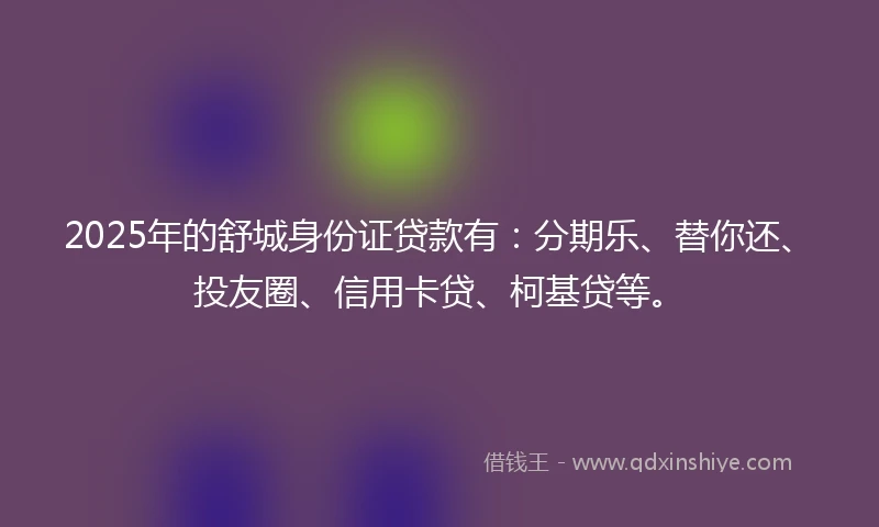 2025年的舒城身份证贷款有：分期乐、替你还、投友圈、信用卡贷、柯基贷等。