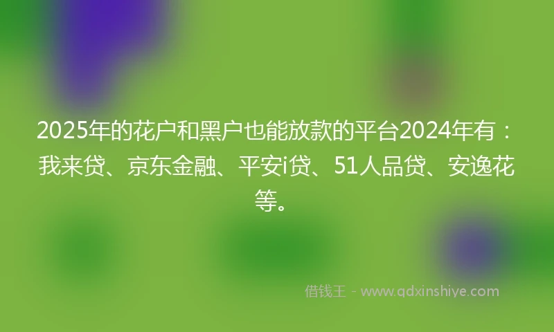 2025年的花户和黑户也能放款的平台2024年有：我来贷、京东金融、平安i贷、51人品贷、安逸花等。