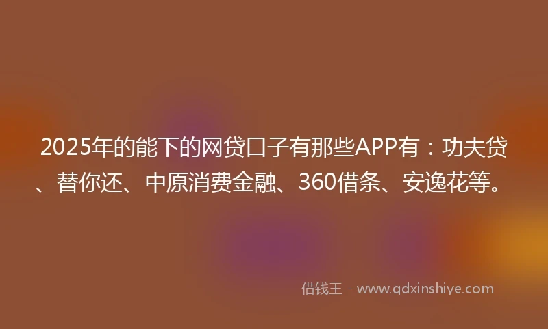 2025年的能下的网贷口子有那些APP有：功夫贷、替你还、中原消费金融、360借条、安逸花等。