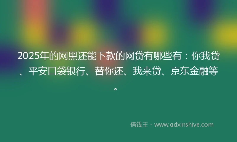 2025年的网黑还能下款的网贷有哪些有：你我贷、平安口袋银行、替你还、我来贷、京东金融等。