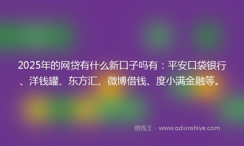 2025年的网贷有什么新口子吗有：平安口袋银行、洋钱罐、东方汇、微博借钱、度小满金融等。