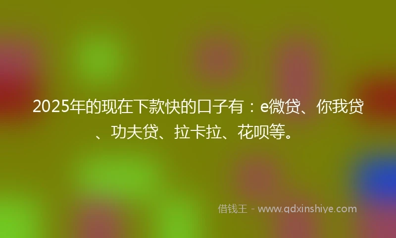 2025年的现在下款快的口子有：e微贷、你我贷、功夫贷、拉卡拉、花呗等。