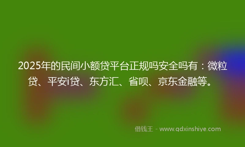2025年的民间小额贷平台正规吗安全吗有：微粒贷、平安i贷、东方汇、省呗、京东金融等。