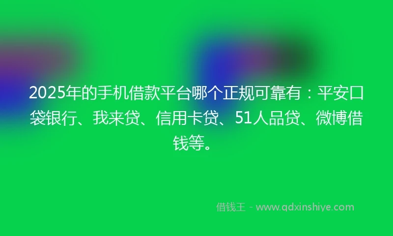 2025年的手机借款平台哪个正规可靠有：平安口袋银行、我来贷、信用卡贷、51人品贷、微博借钱等。