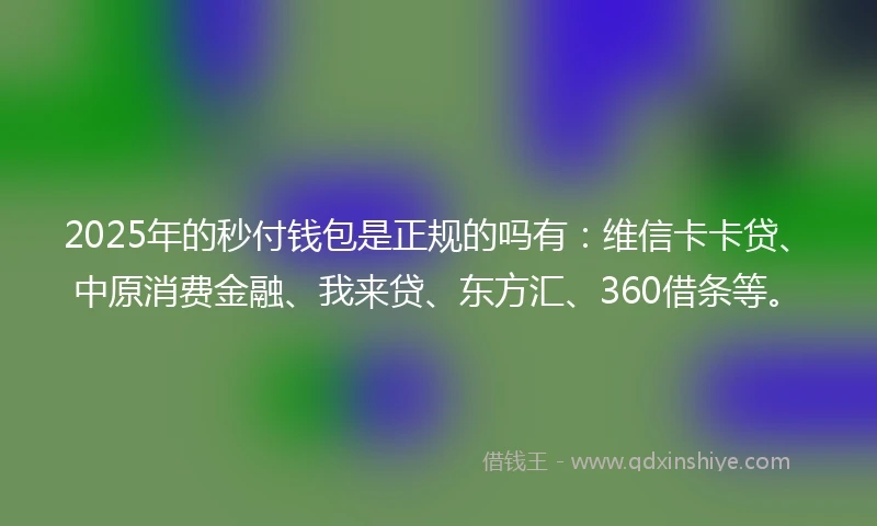 2025年的秒付钱包是正规的吗有：维信卡卡贷、中原消费金融、我来贷、东方汇、360借条等。