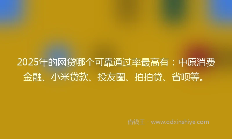 2025年的网贷哪个可靠通过率最高有：中原消费金融、小米贷款、投友圈、拍拍贷、省呗等。