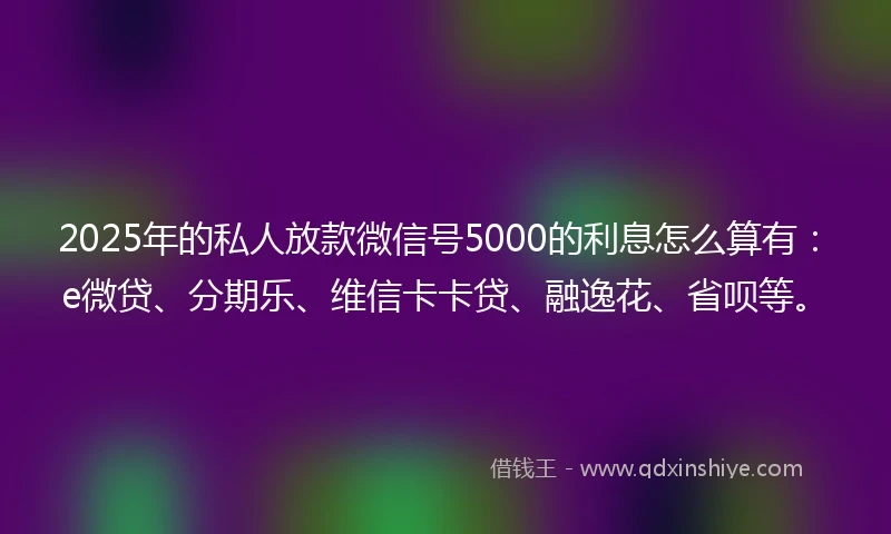 2025年的私人放款微信号5000的利息怎么算有：e微贷、分期乐、维信卡卡贷、融逸花、省呗等。