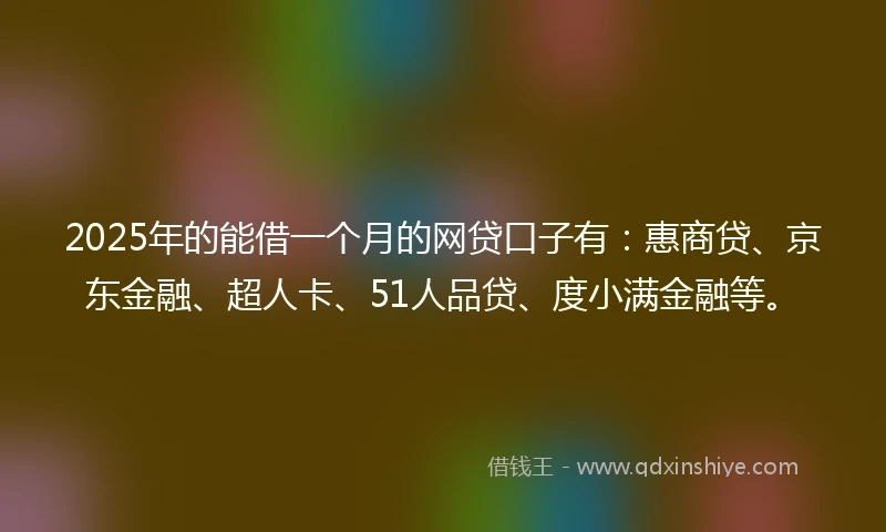 2025年的能借一个月的网贷口子有：惠商贷、京东金融、超人卡、51人品贷、度小满金融等。