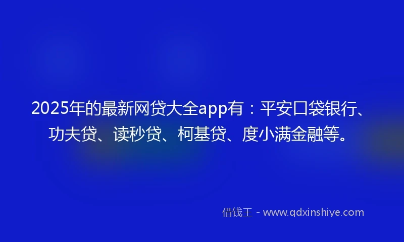 2025年的最新网贷大全app有：平安口袋银行、功夫贷、读秒贷、柯基贷、度小满金融等。