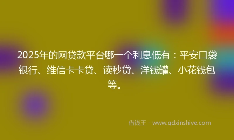2025年的网贷款平台哪一个利息低有：平安口袋银行、维信卡卡贷、读秒贷、洋钱罐、小花钱包等。