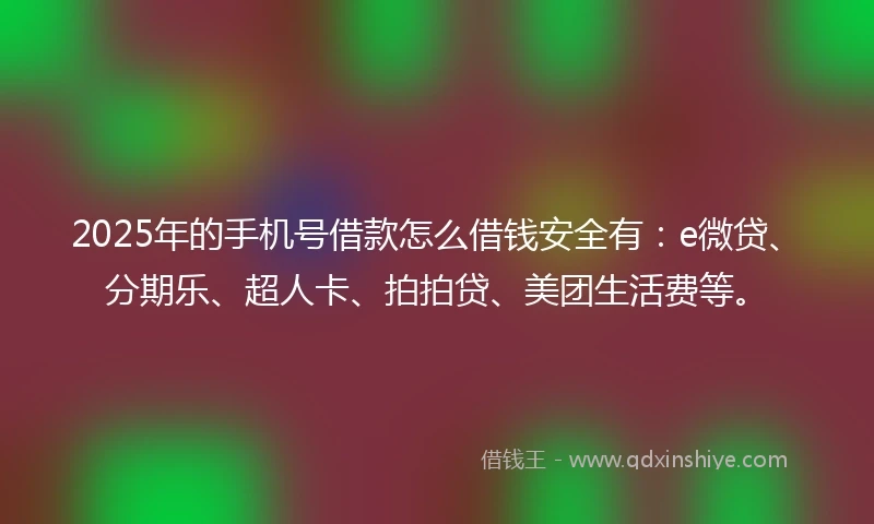 2025年的手机号借款怎么借钱安全有：e微贷、分期乐、超人卡、拍拍贷、美团生活费等。