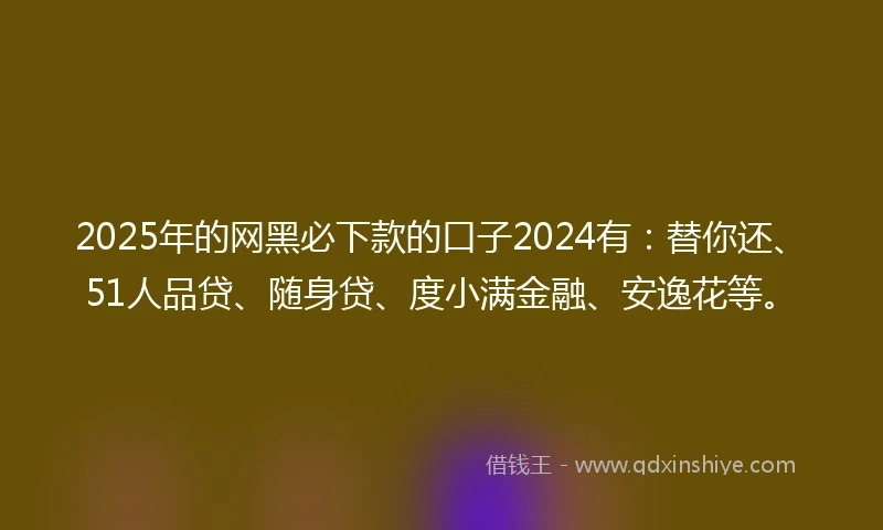 2025年的网黑必下款的口子2024有：替你还、51人品贷、随身贷、度小满金融、安逸花等。