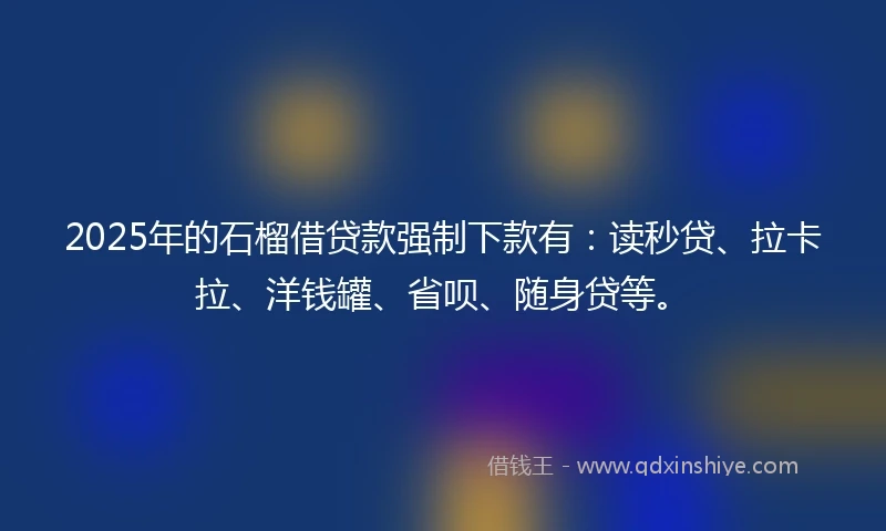 2025年的石榴借贷款强制下款有：读秒贷、拉卡拉、洋钱罐、省呗、随身贷等。
