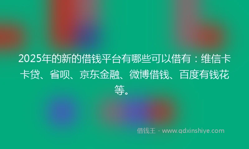 2025年的新的借钱平台有哪些可以借有：维信卡卡贷、省呗、京东金融、微博借钱、百度有钱花等。