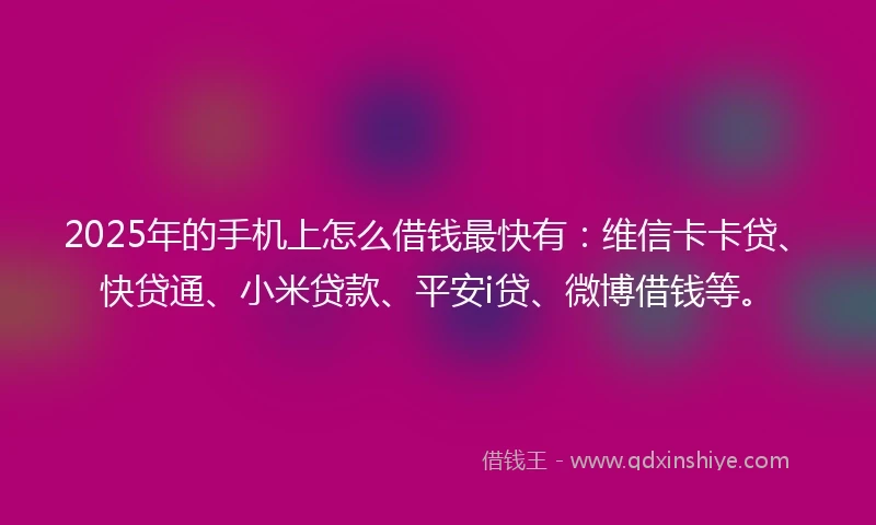 2025年的手机上怎么借钱最快有：维信卡卡贷、快贷通、小米贷款、平安i贷、微博借钱等。