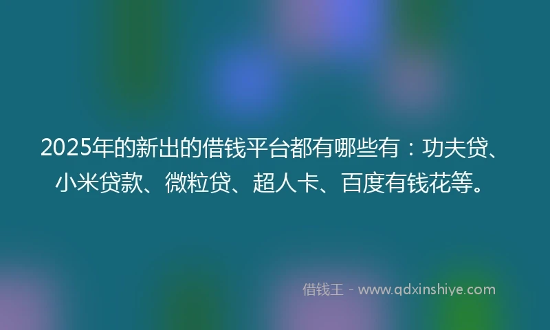 2025年的新出的借钱平台都有哪些有：功夫贷、小米贷款、微粒贷、超人卡、百度有钱花等。