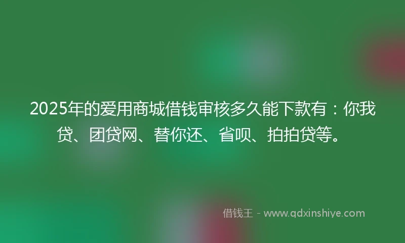 2025年的爱用商城借钱审核多久能下款有：你我贷、团贷网、替你还、省呗、拍拍贷等。