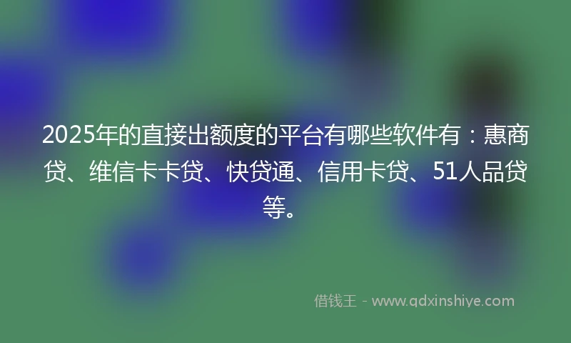 2025年的直接出额度的平台有哪些软件有：惠商贷、维信卡卡贷、快贷通、信用卡贷、51人品贷等。