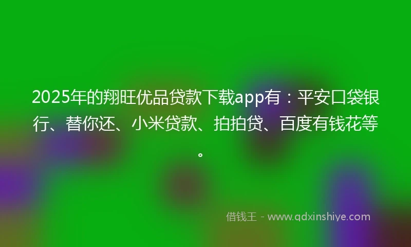 2025年的翔旺优品贷款下载app有：平安口袋银行、替你还、小米贷款、拍拍贷、百度有钱花等。