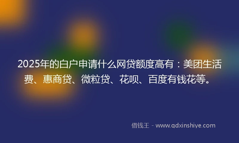 2025年的白户申请什么网贷额度高有：美团生活费、惠商贷、微粒贷、花呗、百度有钱花等。