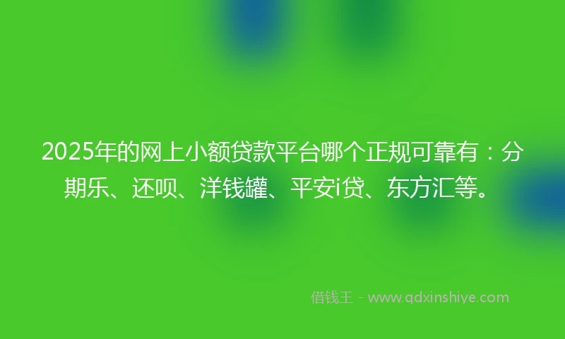 2025年的网上小额贷款平台哪个正规可靠有：分期乐、还呗、洋钱罐、平安i贷、东方汇等。