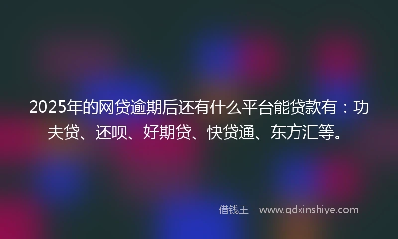 2025年的网贷逾期后还有什么平台能贷款有：功夫贷、还呗、好期贷、快贷通、东方汇等。