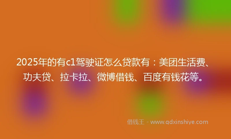 2025年的有c1驾驶证怎么贷款有：美团生活费、功夫贷、拉卡拉、微博借钱、百度有钱花等。