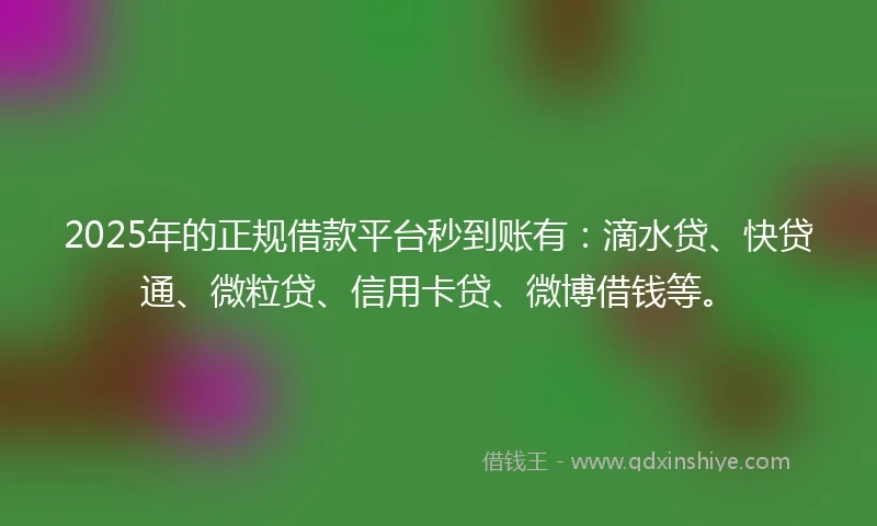 2025年的正规借款平台秒到账有：滴水贷、快贷通、微粒贷、信用卡贷、微博借钱等。