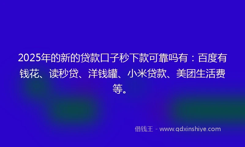 2025年的新的贷款口子秒下款可靠吗有：百度有钱花、读秒贷、洋钱罐、小米贷款、美团生活费等。