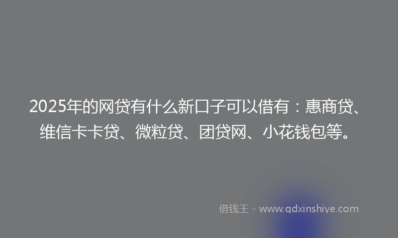 2025年的网贷有什么新口子可以借有:惠商贷、维信卡卡贷、微粒贷、团贷网、小花钱包等。
