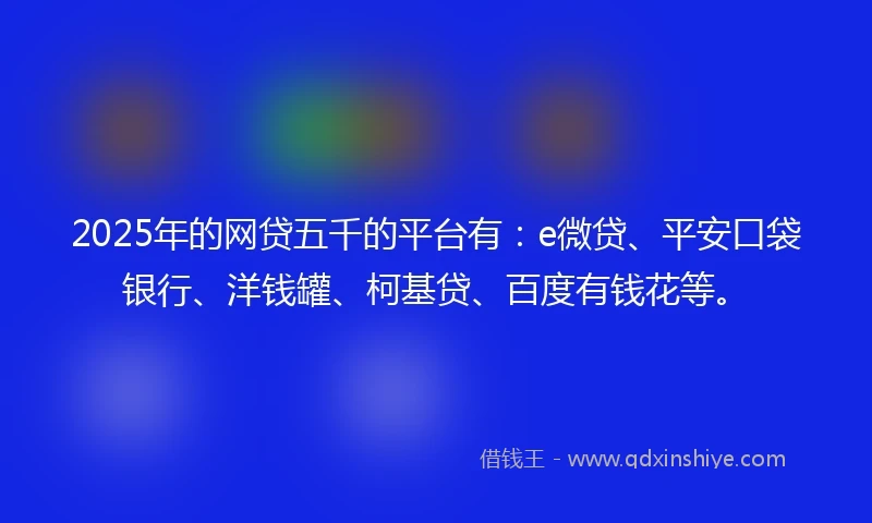 2025年的网贷五千的平台有：e微贷、平安口袋银行、洋钱罐、柯基贷、百度有钱花等。