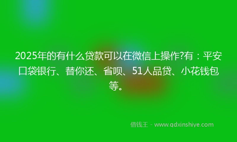 2025年的有什么贷款可以在微信上操作?有：平安口袋银行、替你还、省呗、51人品贷、小花钱包等。