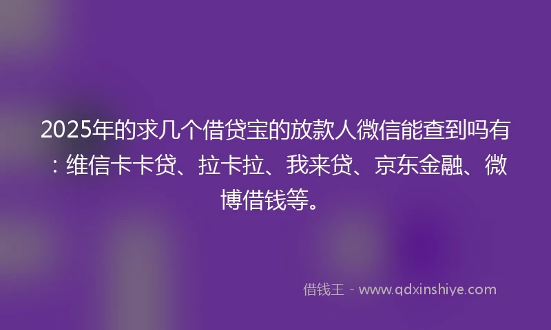 2025年的求几个借贷宝的放款人微信能查到吗有：维信卡卡贷、拉卡拉、我来贷、京东金融、微博借钱等。