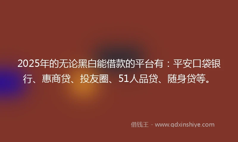 2025年的无论黑白能借款的平台有：平安口袋银行、惠商贷、投友圈、51人品贷、随身贷等。
