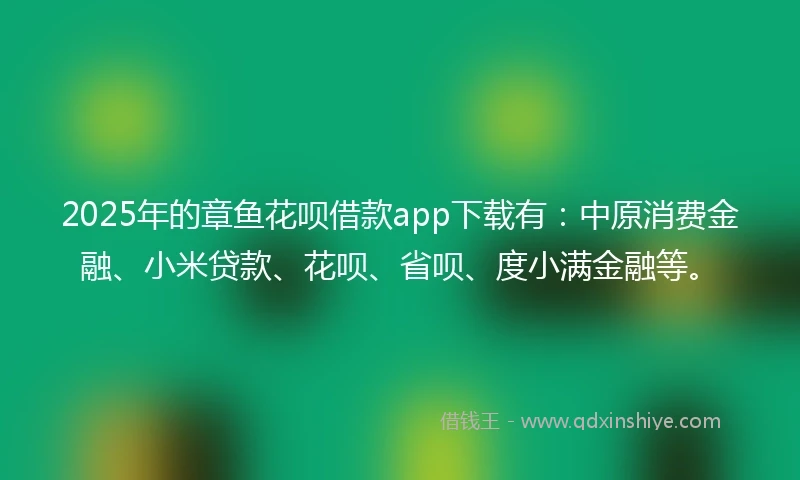 2025年的章鱼花呗借款app下载有：中原消费金融、小米贷款、花呗、省呗、度小满金融等。