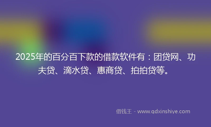 2025年的百分百下款的借款软件有：团贷网、功夫贷、滴水贷、惠商贷、拍拍贷等。
