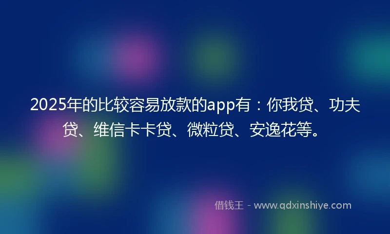 2025年的比较容易放款的app有：你我贷、功夫贷、维信卡卡贷、微粒贷、安逸花等。