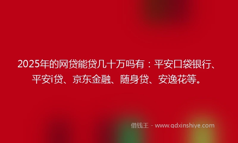 2025年的网贷能贷几十万吗有：平安口袋银行、平安i贷、京东金融、随身贷、安逸花等。
