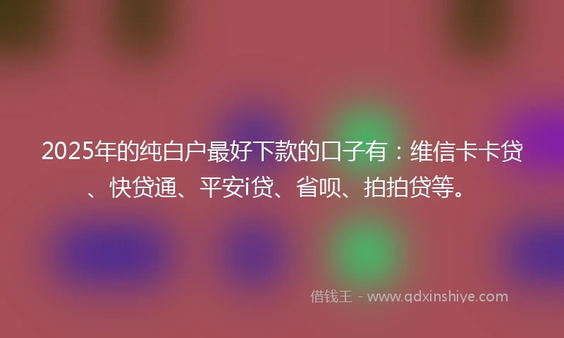 2025年的纯白户最好下款的口子有：维信卡卡贷、快贷通、平安i贷、省呗、拍拍贷等。