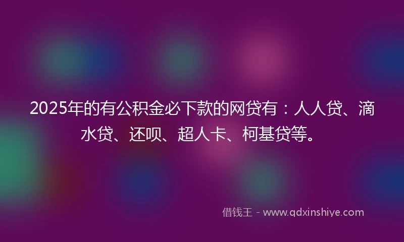2025年的有公积金必下款的网贷有：人人贷、滴水贷、还呗、超人卡、柯基贷等。
