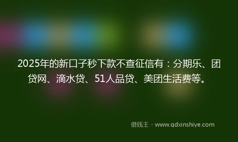2025年的新口子秒下款不查征信有：分期乐、团贷网、滴水贷、51人品贷、美团生活费等。
