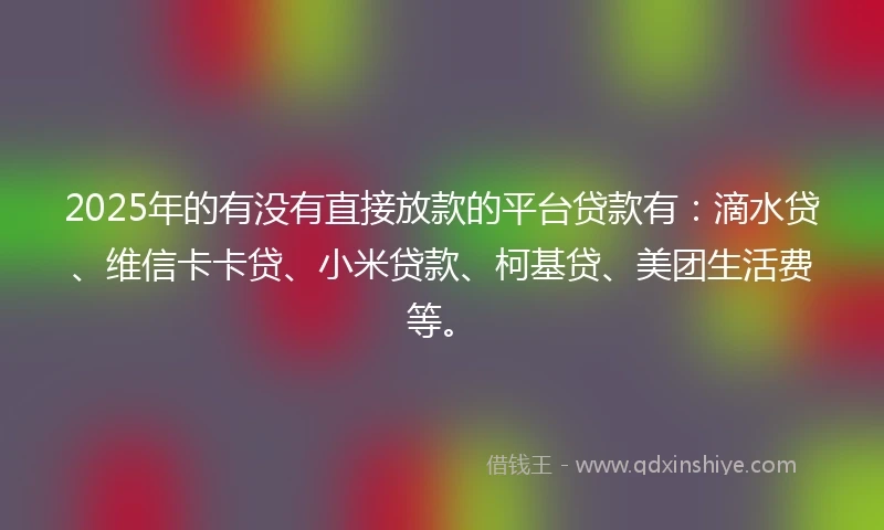 2025年的有没有直接放款的平台贷款有：滴水贷、维信卡卡贷、小米贷款、柯基贷、美团生活费等。