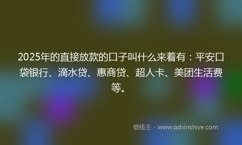 2025年的直接放款的口子叫什么来着有：平安口袋银行、滴水贷、惠商贷、超人卡、美团生活费等。