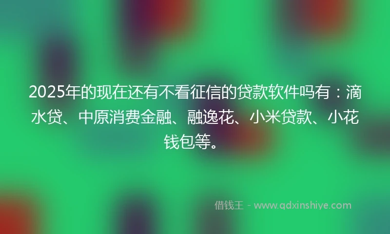 2025年的现在还有不看征信的贷款软件吗有：滴水贷、中原消费金融、融逸花、小米贷款、小花钱包等。