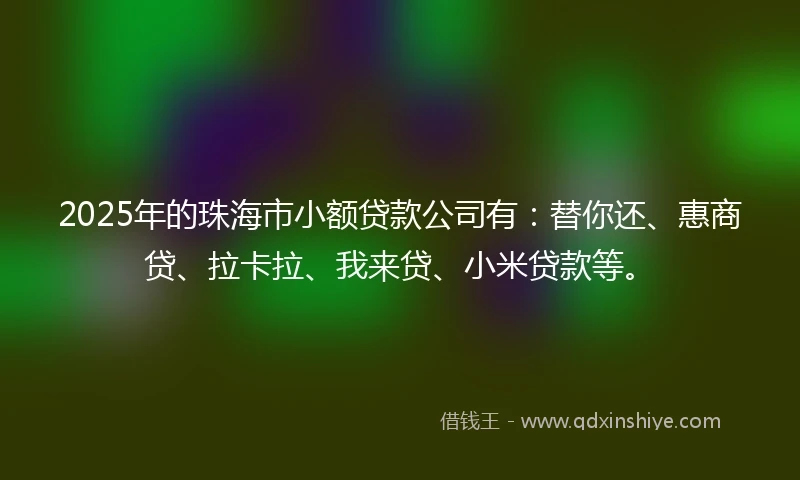 2025年的珠海市小额贷款公司有：替你还、惠商贷、拉卡拉、我来贷、小米贷款等。