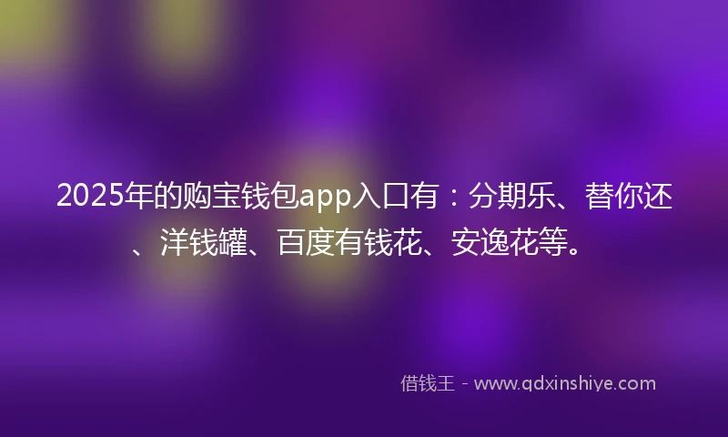 2025年的购宝钱包app入口有：分期乐、替你还、洋钱罐、百度有钱花、安逸花等。